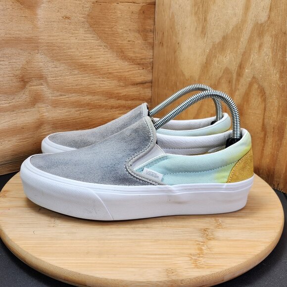 Womens Vans Classic Slip On Colorblock Suede Canvas Platform Sneakers - Picture 4 of 11